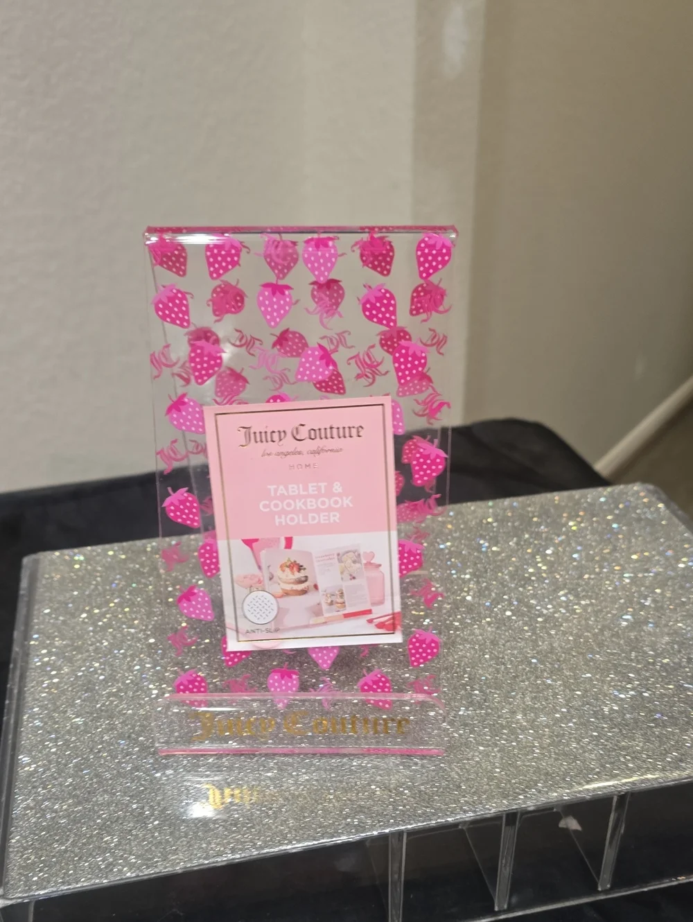 Juicy Couture Home Strawberries Logo Tablet & Cookbook Acrylic Holder